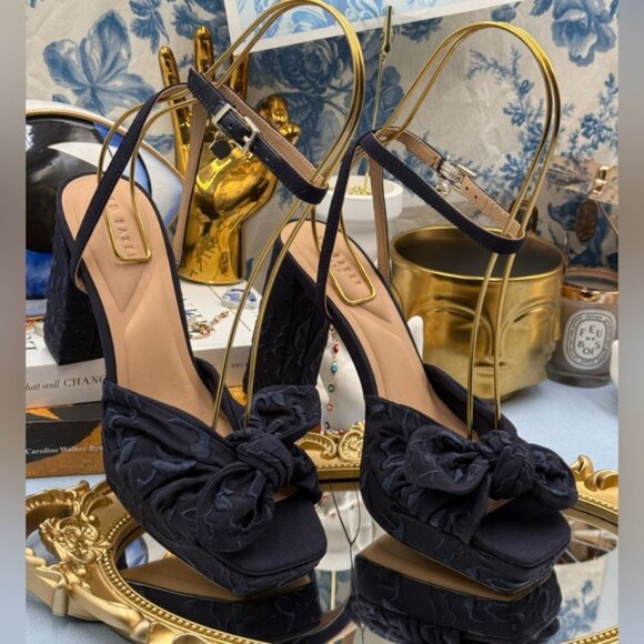 🆕 TED BAKER 🧿 NWOT MADDY Blue Floral Embroidered Bow Platform Sandals, Sz 6 - Picture 4 of 15